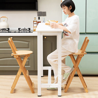 Simplicidad Moderna Taburete Redondo de Bambú con Respaldo, Reposapiés, Plegable para Cocina 