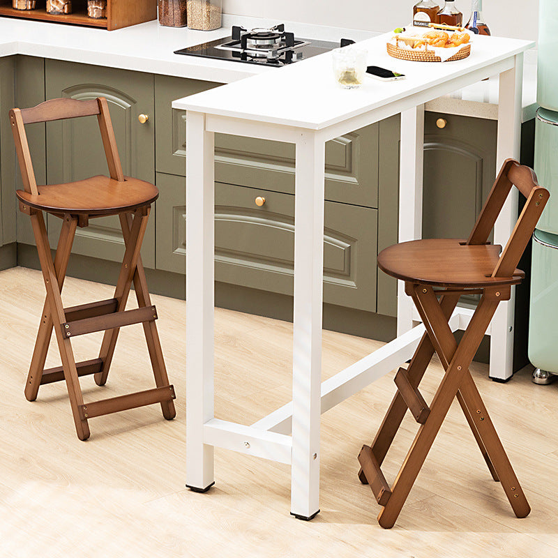 Simplicidad Moderna Taburete Redondo de Bambú con Respaldo, Reposapiés, Plegable para Cocina 