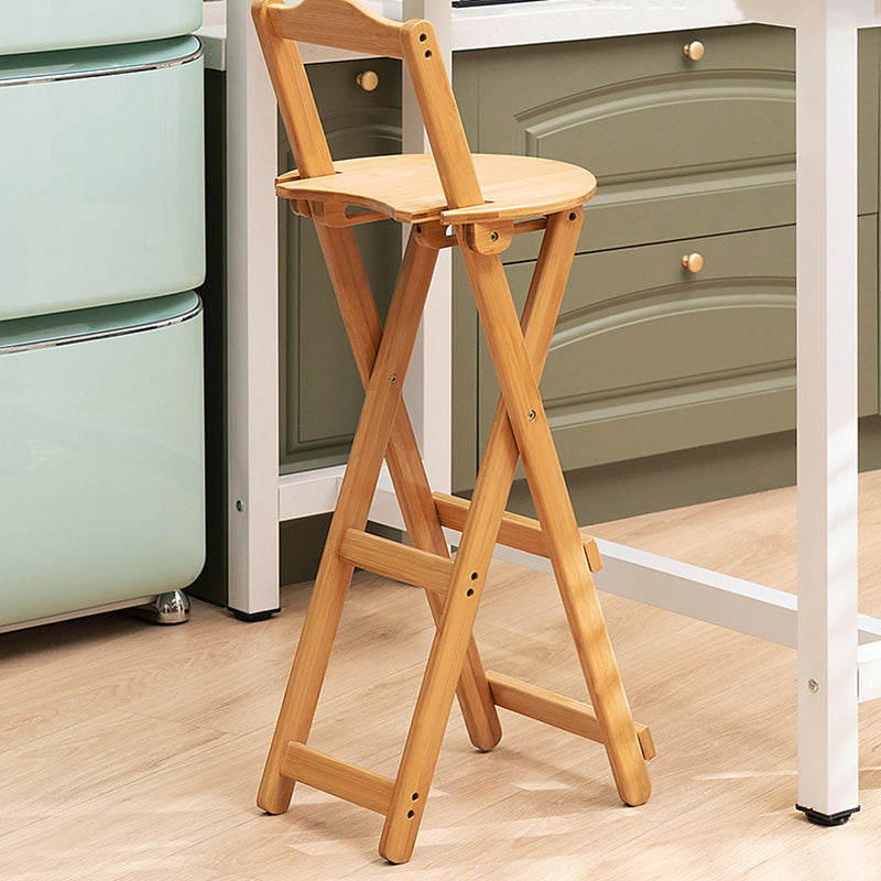 Simplicidad Moderna Taburete Redondo de Bambú con Respaldo, Reposapiés, Plegable para Cocina 