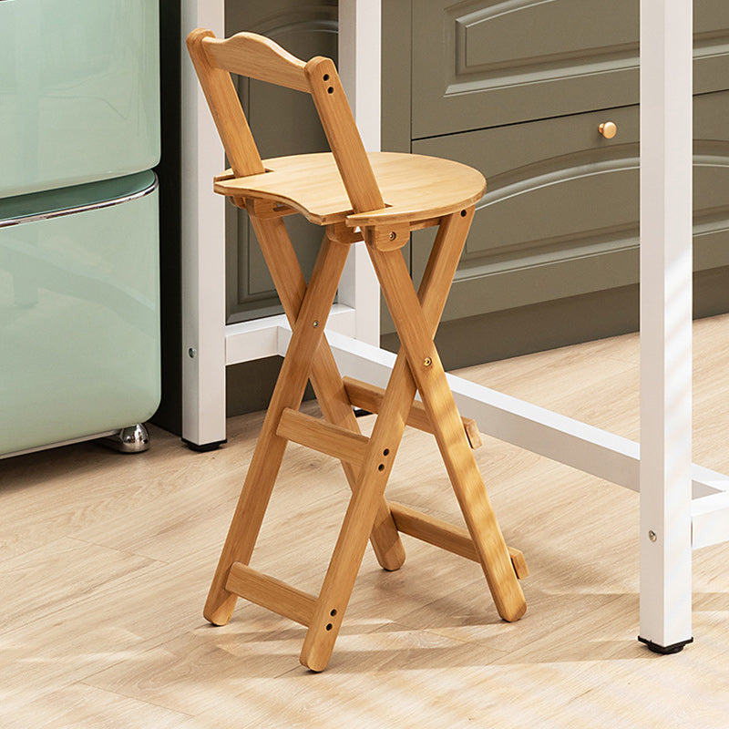 Simplicidad Moderna Taburete Redondo de Bambú con Respaldo, Reposapiés, Plegable para Cocina 