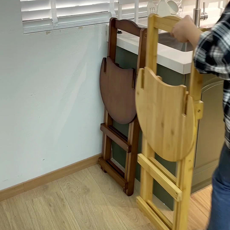 Simplicidad Moderna Taburete Redondo de Bambú con Respaldo, Reposapiés, Plegable para Cocina 