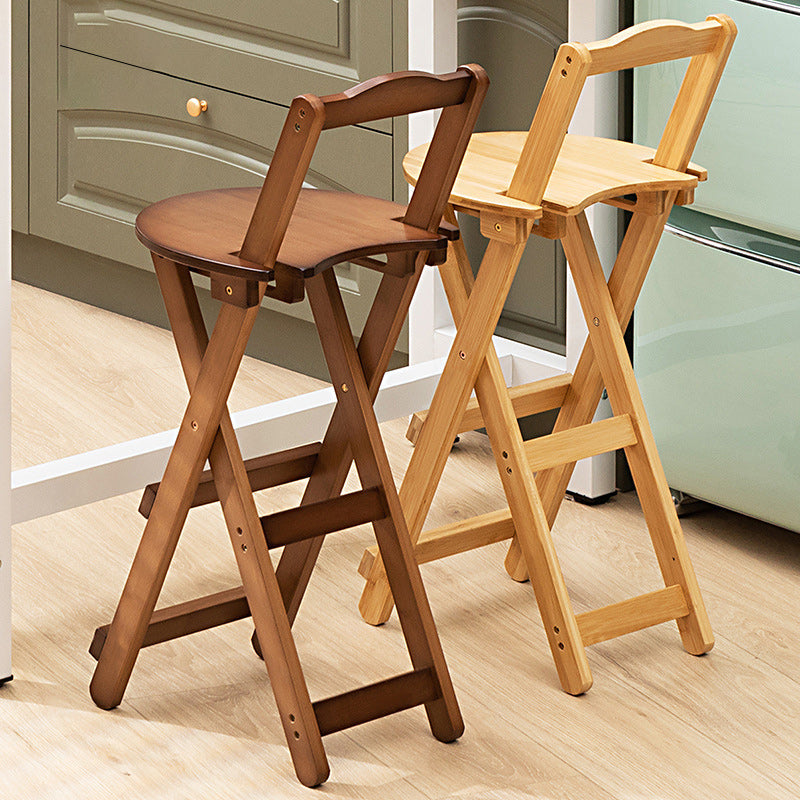 Simplicidad Moderna Taburete Redondo de Bambú con Respaldo, Reposapiés, Plegable para Cocina 