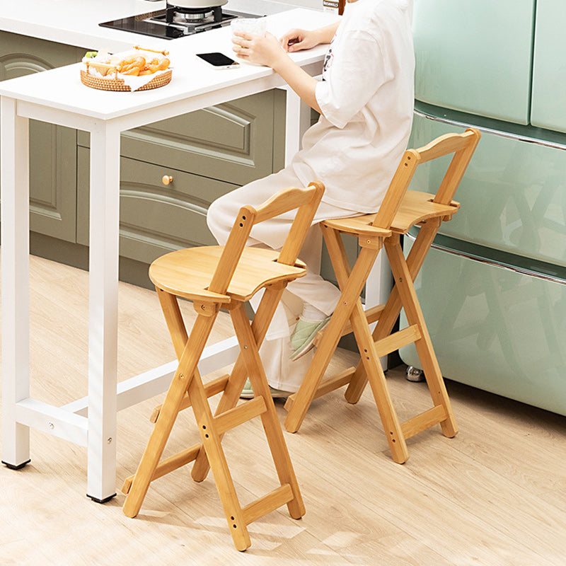 Simplicidad Moderna Taburete Redondo de Bambú con Respaldo, Reposapiés, Plegable para Cocina 