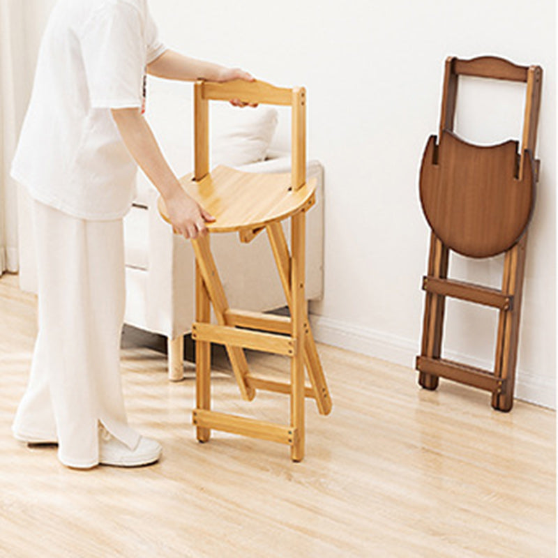 Simplicidad Moderna Taburete Redondo de Bambú con Respaldo, Reposapiés, Plegable para Cocina 