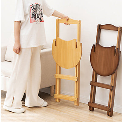 Simplicidad Moderna Taburete Redondo de Bambú con Respaldo, Reposapiés, Plegable para Cocina 