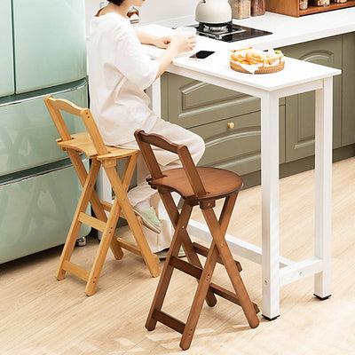 Simplicidad Moderna Taburete Redondo de Bambú con Respaldo, Reposapiés, Plegable para Cocina 