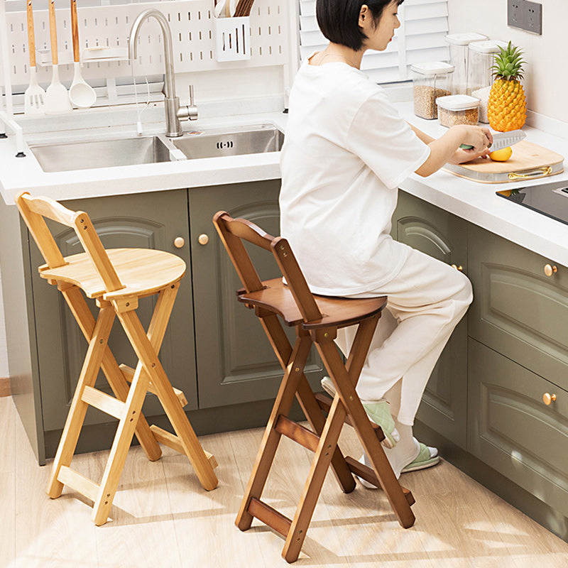 Simplicidad Moderna Taburete Redondo de Bambú con Respaldo, Reposapiés, Plegable para Cocina 