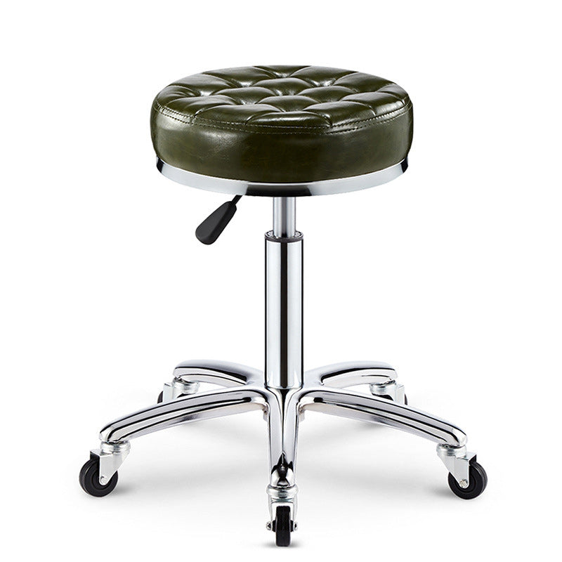 Taburete de bar ajustable para cocina con diseño de patrón a cuadros redondo de acero, plástico, esponja y cuero de simplicidad moderna 