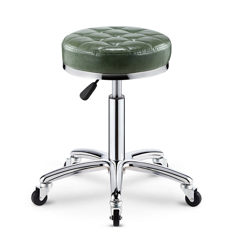 Taburete de bar ajustable para cocina con diseño de patrón a cuadros redondo de acero, plástico, esponja y cuero de simplicidad moderna 