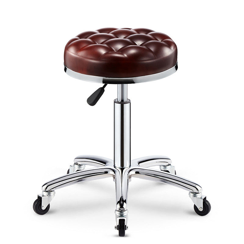 Taburete de bar ajustable para cocina con diseño de patrón a cuadros redondo de acero, plástico, esponja y cuero de simplicidad moderna 
