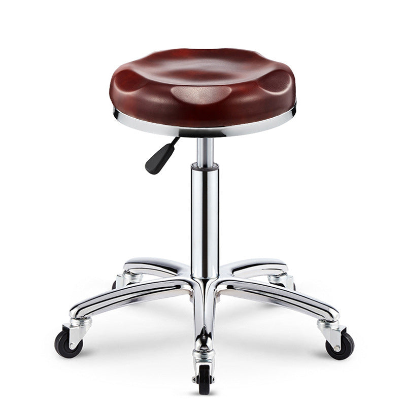 Taburete de bar ajustable para cocina con diseño de patrón a cuadros redondo de acero, plástico, esponja y cuero de simplicidad moderna 