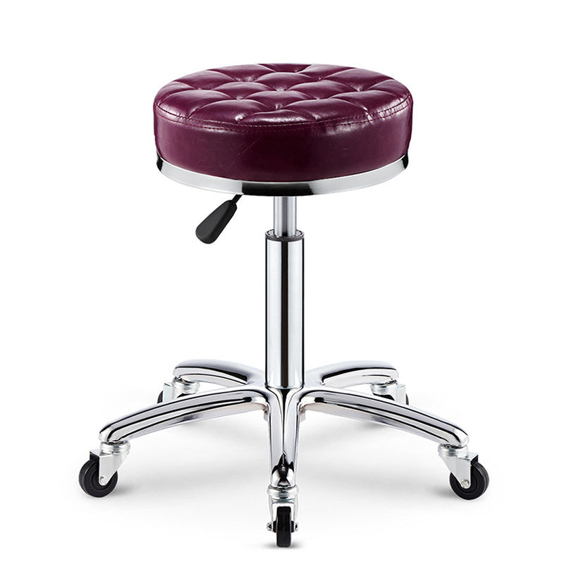 Taburete de bar ajustable para cocina con diseño de patrón a cuadros redondo de acero, plástico, esponja y cuero de simplicidad moderna 