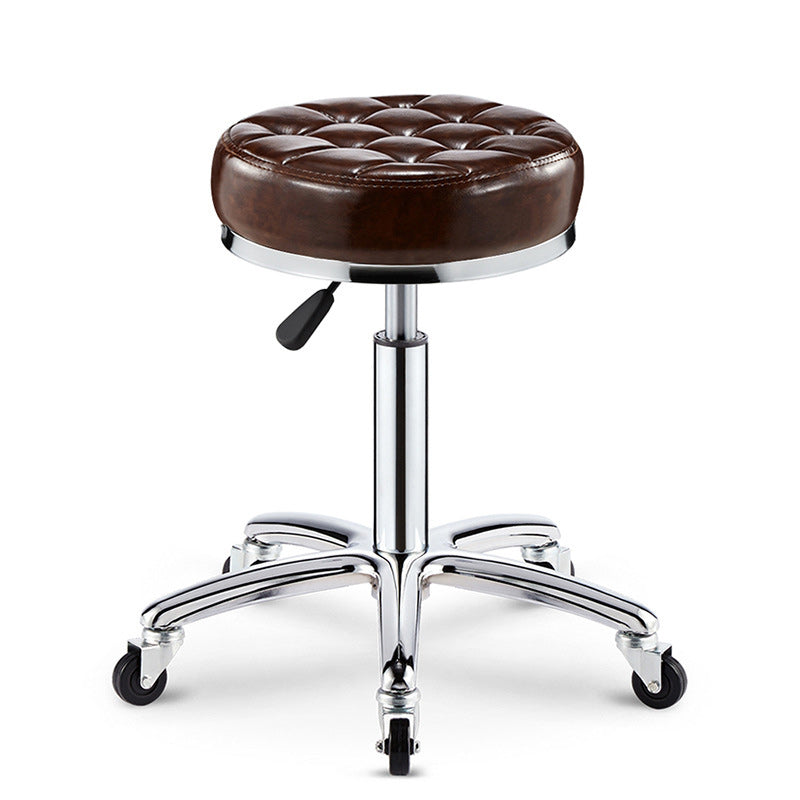 Taburete de bar ajustable para cocina con diseño de patrón a cuadros redondo de acero, plástico, esponja y cuero de simplicidad moderna 