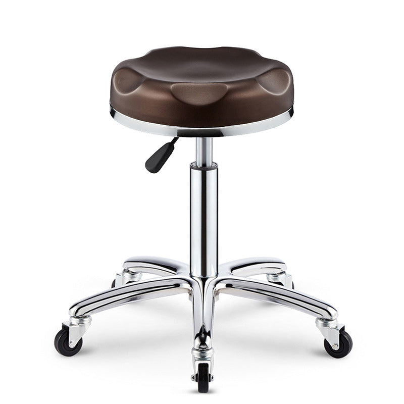 Taburete de bar ajustable para cocina con diseño de patrón a cuadros redondo de acero, plástico, esponja y cuero de simplicidad moderna 