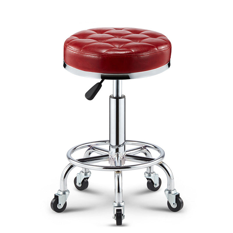Taburete de bar ajustable para cocina con diseño de patrón a cuadros redondo de acero, plástico, esponja y cuero de simplicidad moderna 