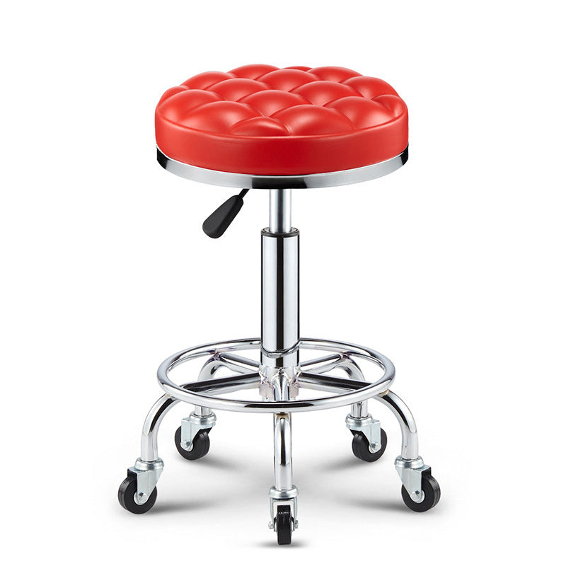 Taburete de bar ajustable para cocina con diseño de patrón a cuadros redondo de acero, plástico, esponja y cuero de simplicidad moderna 