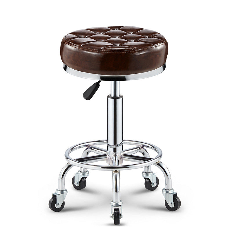 Taburete de bar ajustable para cocina con diseño de patrón a cuadros redondo de acero, plástico, esponja y cuero de simplicidad moderna 