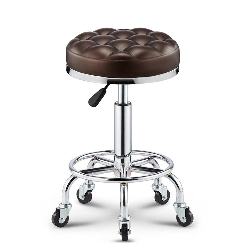 Taburete de bar ajustable para cocina con diseño de patrón a cuadros redondo de acero, plástico, esponja y cuero de simplicidad moderna 