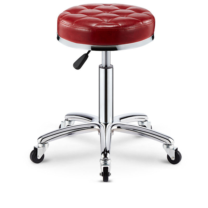 Taburete de bar ajustable para cocina con diseño de patrón a cuadros redondo de acero, plástico, esponja y cuero de simplicidad moderna 