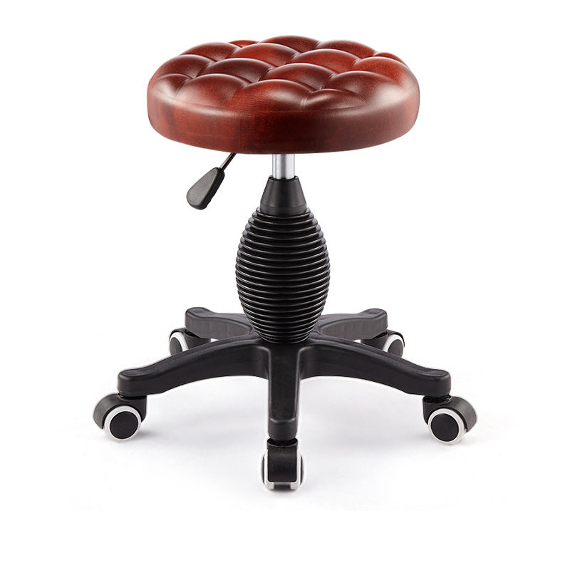 Taburete de bar ajustable para cocina con diseño de patrón a cuadros redondo de acero, plástico, esponja y cuero de simplicidad moderna 