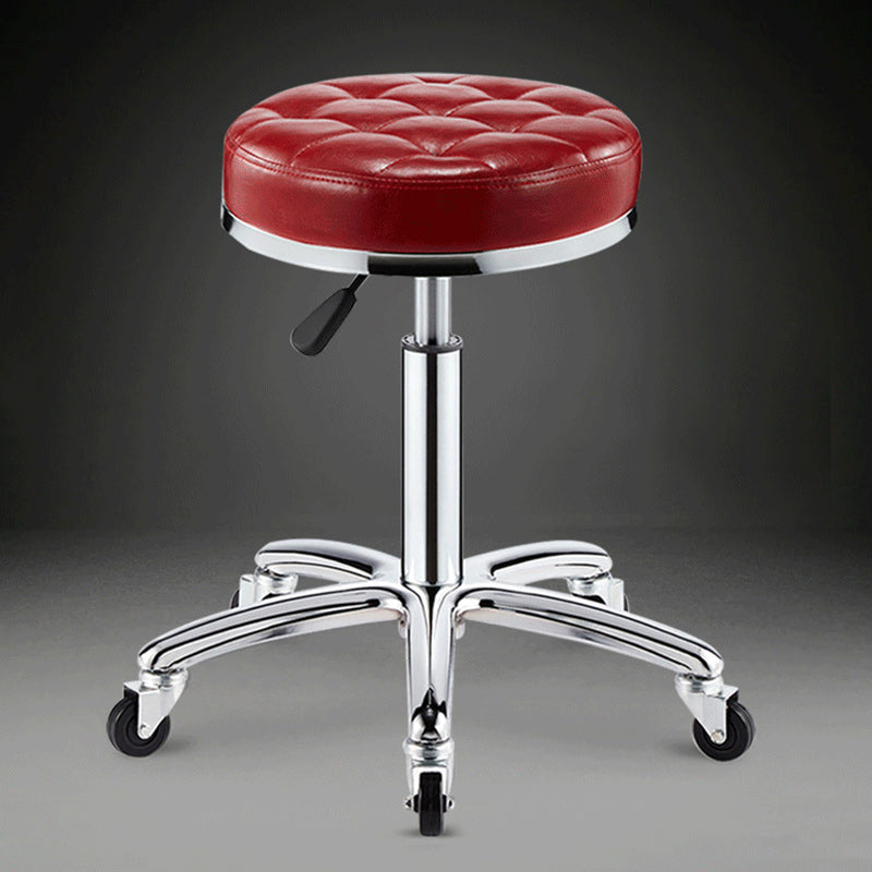Modern Simplicity Faux Leather Sponge Plastic Steel Round Checked Pattern Bar Stool Adjustable For Kitchen
