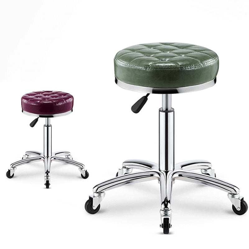 Taburete de bar ajustable para cocina con diseño de patrón a cuadros redondo de acero, plástico, esponja y cuero de simplicidad moderna 