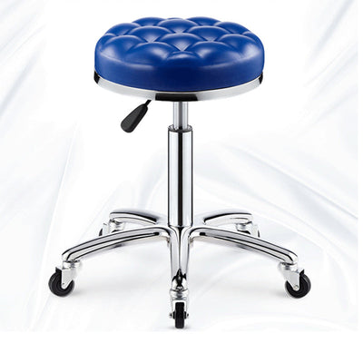 Taburete de bar ajustable para cocina con diseño de patrón a cuadros redondo de acero, plástico, esponja y cuero de simplicidad moderna 