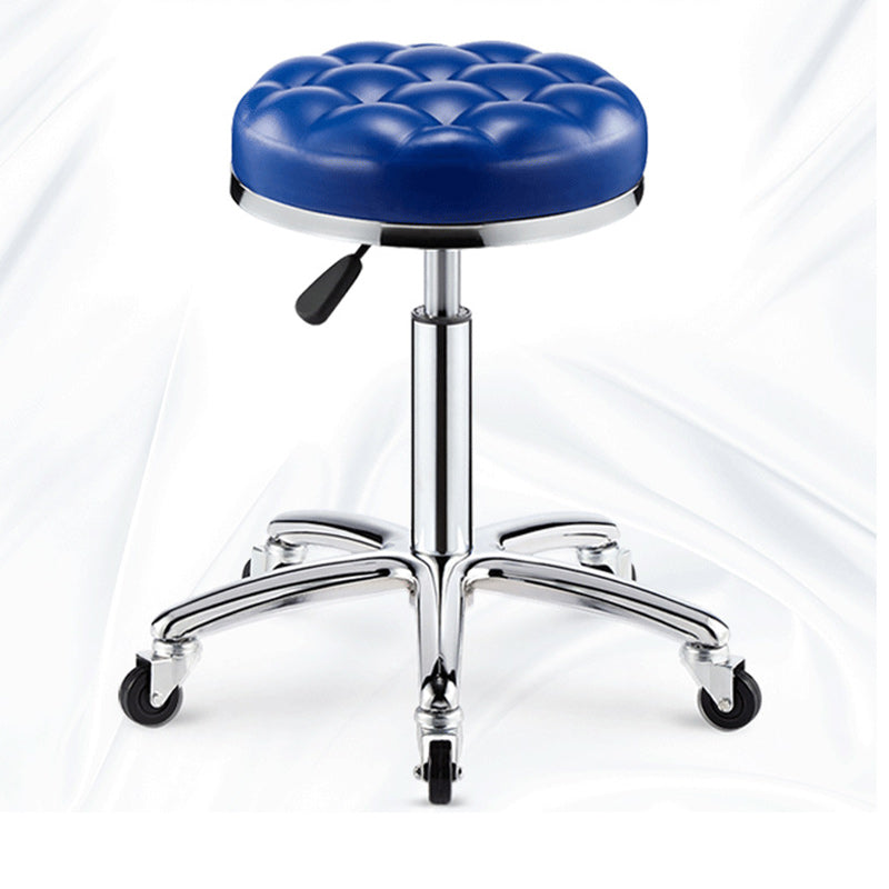 Taburete de bar ajustable para cocina con diseño de patrón a cuadros redondo de acero, plástico, esponja y cuero de simplicidad moderna 