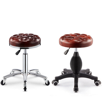 Taburete de bar ajustable para cocina con diseño de patrón a cuadros redondo de acero, plástico, esponja y cuero de simplicidad moderna 