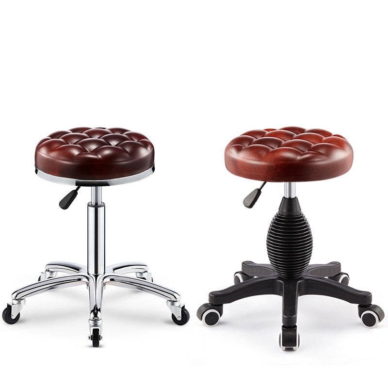 Taburete de bar ajustable para cocina con diseño de patrón a cuadros redondo de acero, plástico, esponja y cuero de simplicidad moderna 