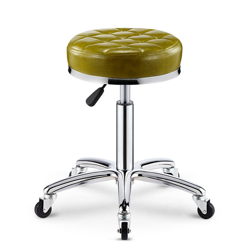 Taburete de bar ajustable para cocina con diseño de patrón a cuadros redondo de acero, plástico, esponja y cuero de simplicidad moderna 