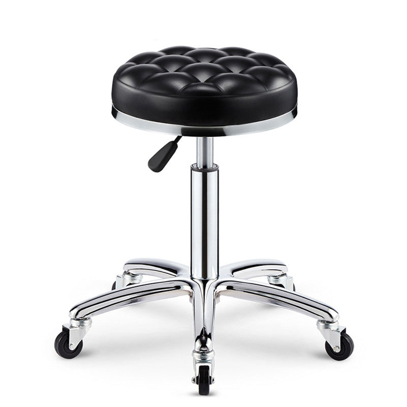 Taburete de bar ajustable para cocina con diseño de patrón a cuadros redondo de acero, plástico, esponja y cuero de simplicidad moderna 