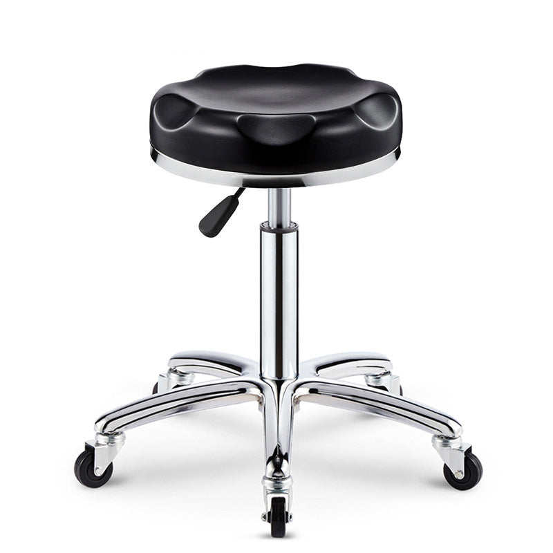 Taburete de bar ajustable para cocina con diseño de patrón a cuadros redondo de acero, plástico, esponja y cuero de simplicidad moderna 