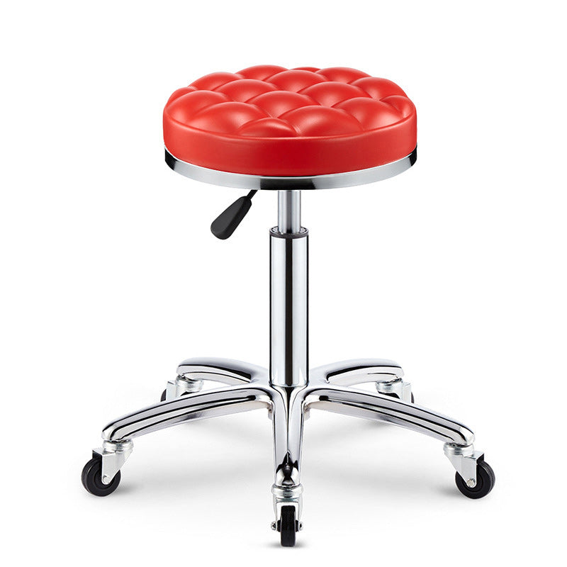 Taburete de bar ajustable para cocina con diseño de patrón a cuadros redondo de acero, plástico, esponja y cuero de simplicidad moderna 