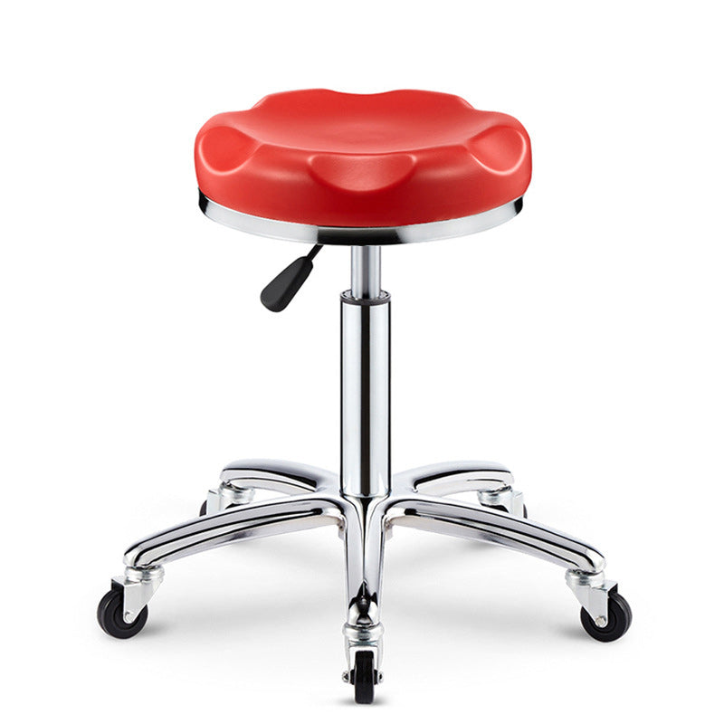 Taburete de bar ajustable para cocina con diseño de patrón a cuadros redondo de acero, plástico, esponja y cuero de simplicidad moderna 