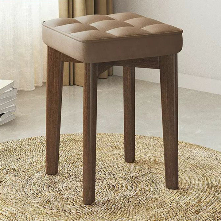 Moderner Einfachheitsstoff Ölgewachstes Leder Gummiholz Quadrat Brotform Esszimmerstuhl Hocker Stapelbar Für Esszimmer 