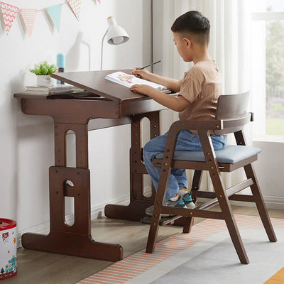 Simplicité moderne Enfants Bois de Caoutchouc Tissu Éponge Structure Carrée Trapézoïdale Bureau Chaise Repose-pieds Réglable Pour Maison Bureau 