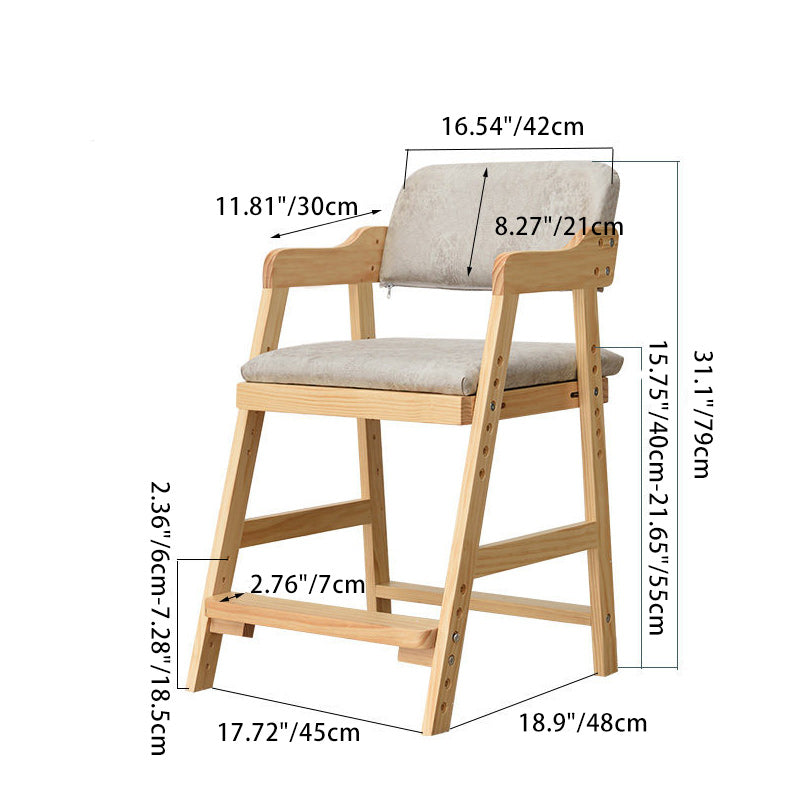 Simplicité moderne Enfants Bois de Caoutchouc Tissu Éponge Structure Carrée Trapézoïdale Bureau Chaise Repose-pieds Réglable Pour Maison Bureau 