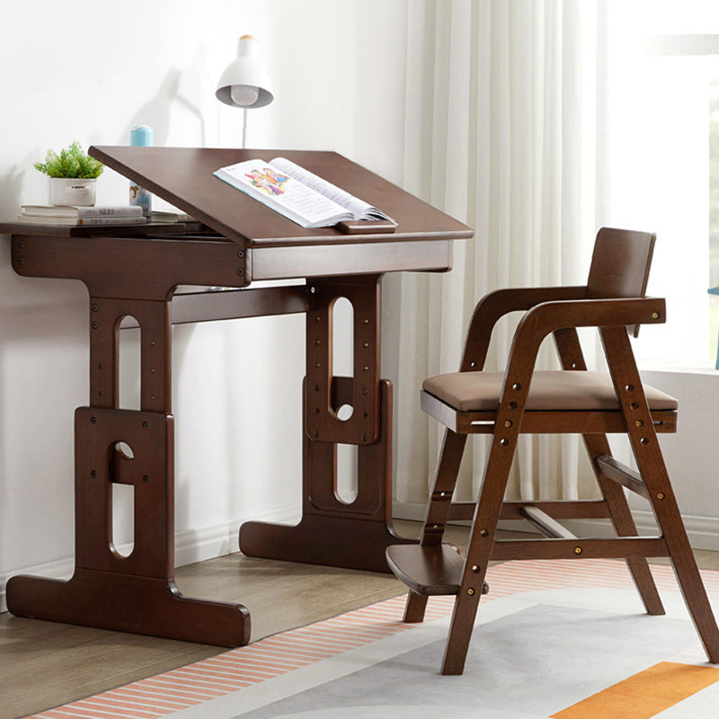 Simplicité moderne Enfants Bois de Caoutchouc Tissu Éponge Structure Carrée Trapézoïdale Bureau Chaise Repose-pieds Réglable Pour Maison Bureau 
