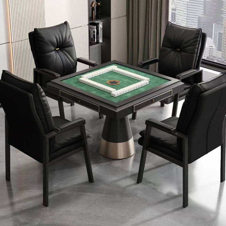 Traditional Chinese PU Leather Cotton Steel Iron Square Dining Chair Backrest Armrest For Dining Room