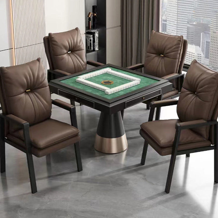 Traditional Chinese PU Leather Cotton Steel Iron Square Dining Chair Backrest Armrest For Dining Room