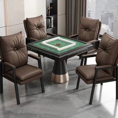 Chaise de salle à manger carrée en cuir chinois traditionnel avec dossier et accoudoir en coton, acier et fer 