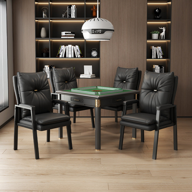 Chaise de salle à manger carrée en cuir PU chinois traditionnel avec dossier et accoudoirs en coton, acier et fer 