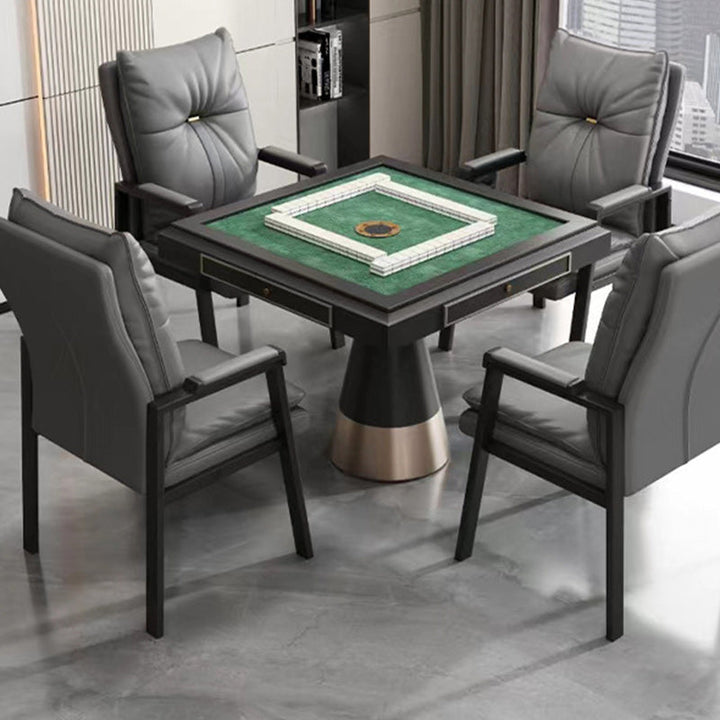Chaise de salle à manger carrée en cuir PU chinois traditionnel avec dossier et accoudoirs en coton, acier et fer 