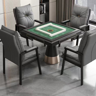 Chaise de salle à manger carrée en cuir chinois traditionnel avec dossier et accoudoir en coton, acier et fer 