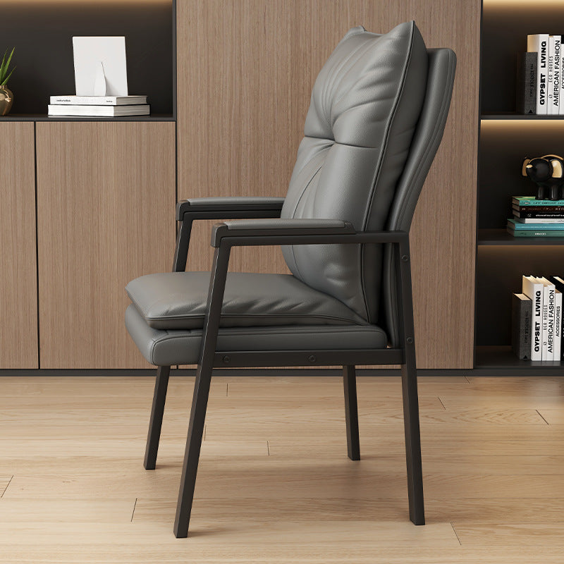Chaise de salle à manger carrée en cuir PU chinois traditionnel avec dossier et accoudoirs en coton, acier et fer 