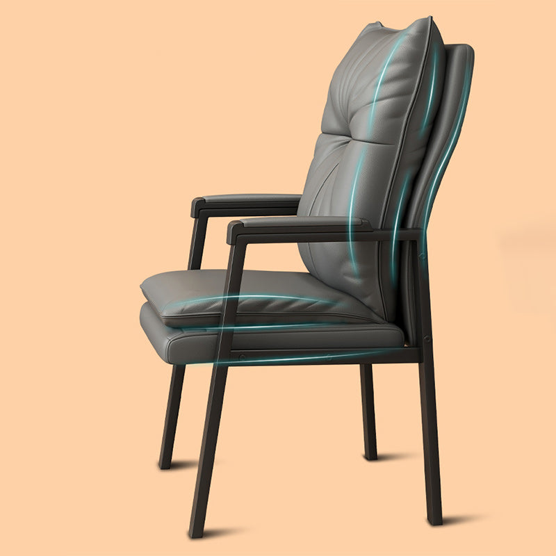 Chaise de salle à manger carrée en cuir PU chinois traditionnel avec dossier et accoudoirs en coton, acier et fer 
