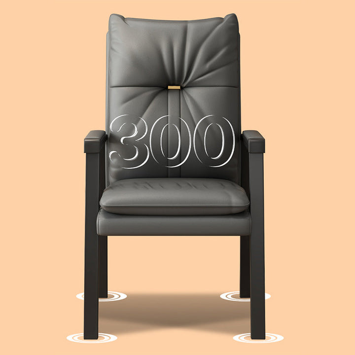 Chaise de salle à manger carrée en cuir PU chinois traditionnel avec dossier et accoudoirs en coton, acier et fer 