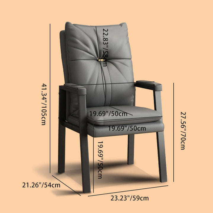Chaise de salle à manger carrée en cuir PU chinois traditionnel avec dossier et accoudoirs en coton, acier et fer 