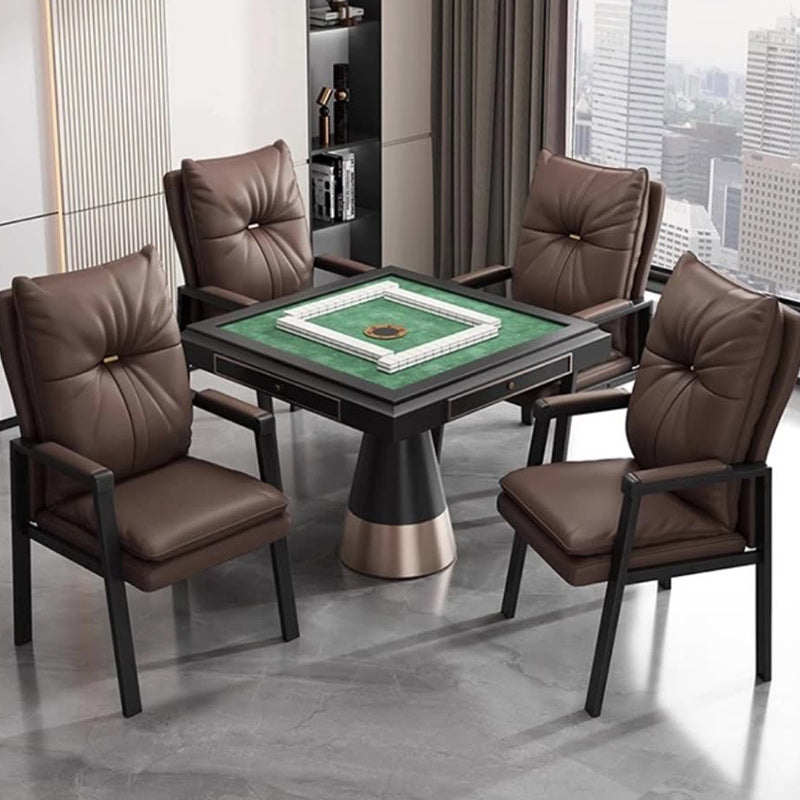 Chaise de salle à manger carrée en cuir PU chinois traditionnel avec dossier et accoudoirs en coton, acier et fer 
